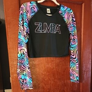 Zumba Fitness Black and Pink Long Sleeve Crop Jersey